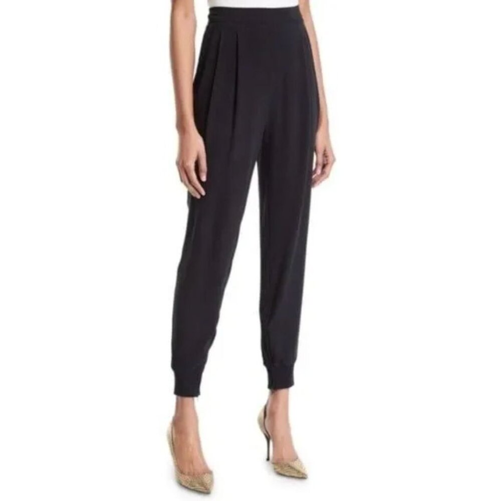 Eileen Fisher Crepe Pull On Jogger Pants Pockets Ankle Zip Black-sz Large Petite